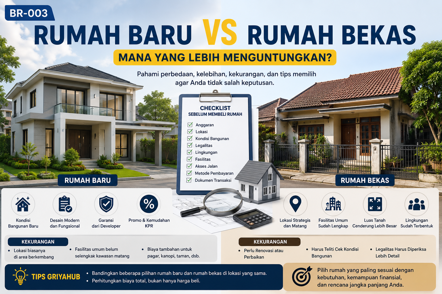 ilustrasi rumah bekas vs rumah baru